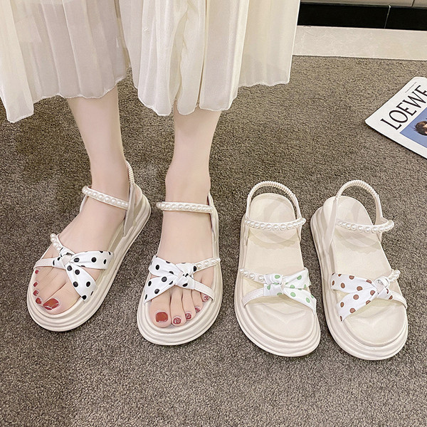 Elegantne ženske sandale s potplatom visine 5cm i bisernim ukrasom