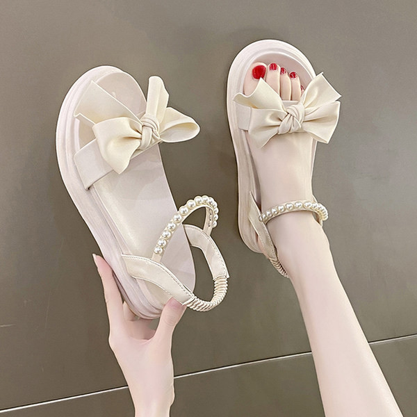Ženske ležerne sandale s trakom i perlama