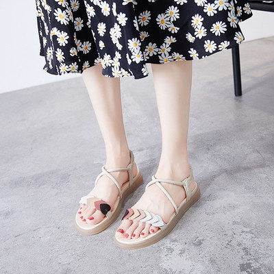 Дамски сандали с равна подметка от еко кожа