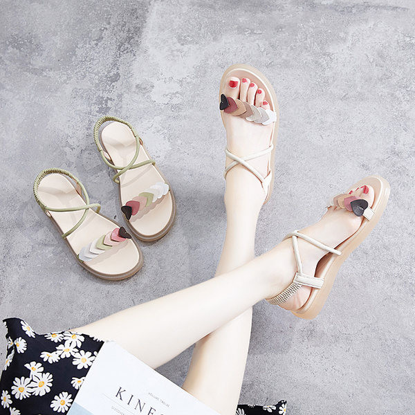 Дамски сандали с равна подметка от еко кожа 