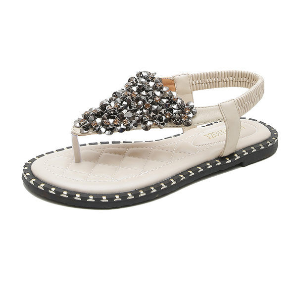 Ženske ležerne sandale sa kamenčićima - crno-bijele boje