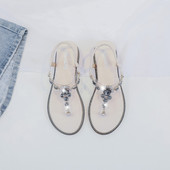 Дамски модерни сандали между пръста с декоративни камъни