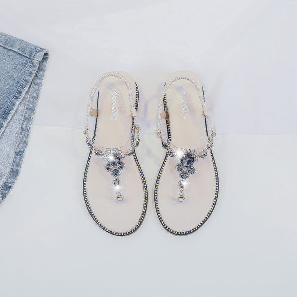 Дамски  модерни сандали между пръста с декоративни камъни
