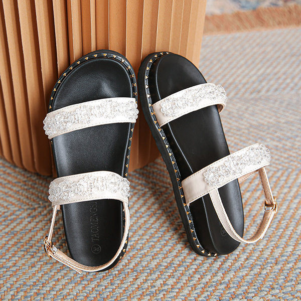 Дамски сандали с камъни -равна подметка