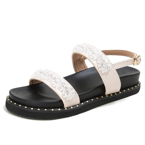 Дамски сандали с камъни -равна подметка