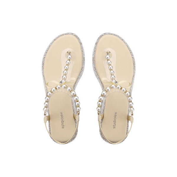 Γυναικεία σανδάλια με λουράκια στα δάχτυλα και διακοσμητικές πέρλες