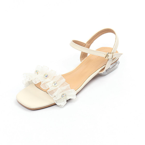 Μοντέρνα γυναικεία σανδάλια με τούλι και πέρλες