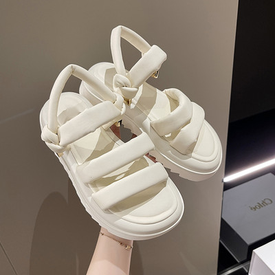 Ежедневни дамски сандали с груба подметка-бял и черен цвят