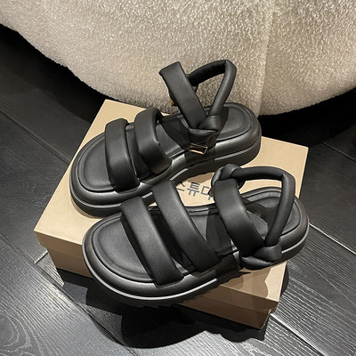 Ежедневни дамски сандали с груба подметка-бял и черен цвят