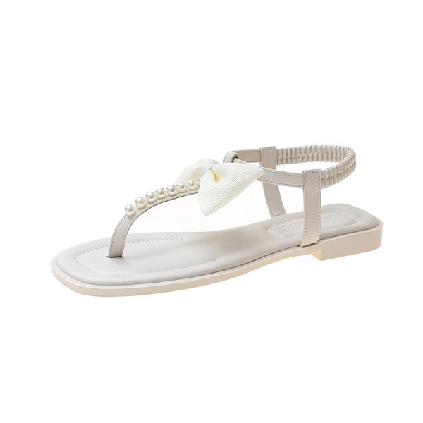 Γυναικεία σανδάλια με κορδέλα και πέρλες