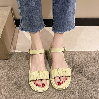 Γυναικεία έκο δερμάτινα σανδάλια με χαμηλό τετράγωνο τακούνι