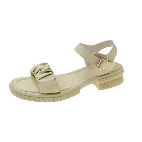 Γυναικεία έκο δερμάτινα σανδάλια με χαμηλό τετράγωνο τακούνι