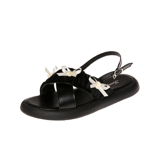 Дамски ежедневни сандали от еко кожа с панделки