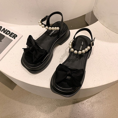 Нов модел дамски сандали с панделка и перли