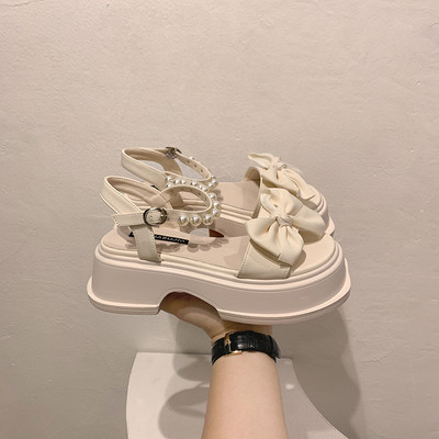 Нов модел дамски сандали с панделка и перли