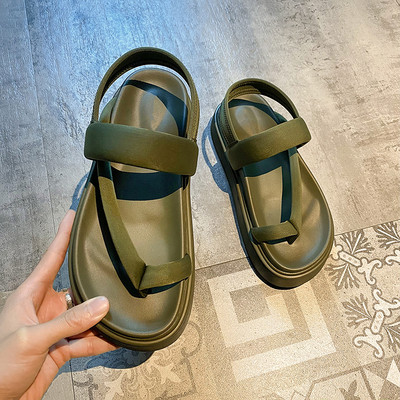 Γυναικεία casual πέδιλα με φλατ σόλα - μαύρο και πράσινο χρώμα