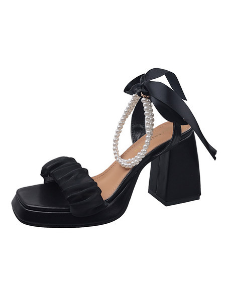 Модерни дамски сандали с перли и висок 10см ток