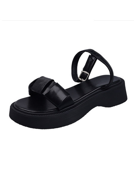 Γυναικεία casual πέδιλα με ψηλή σόλα και μεταλλικό κούμπωμα