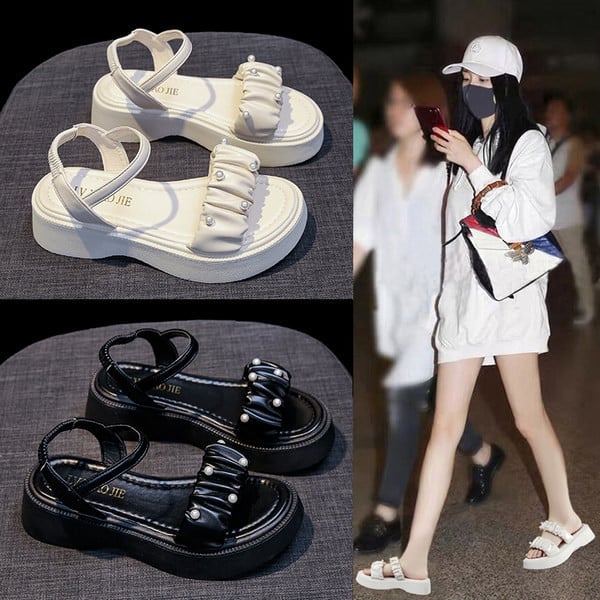 Γυναικεία πέδιλα από οικολογικό δέρμα με διακόσμηση με πέρλες