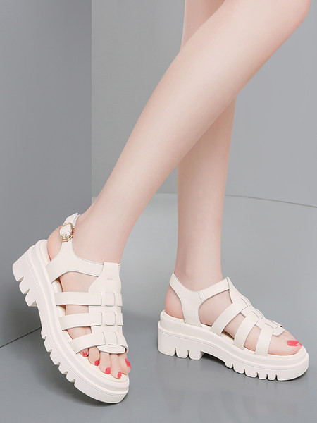 Elegantne ženske sandale s grubim potplatom i metalnim kopčanjem