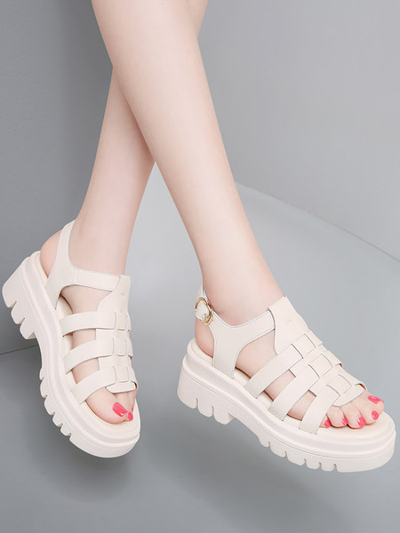 Elegantne ženske sandale s grubim potplatom i metalnim kopčanjem