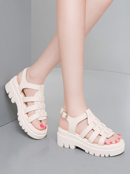 Elegantne ženske sandale s grubim potplatom i metalnim kopčanjem