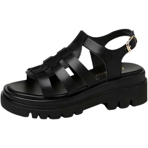 Elegantne ženske sandale s grubim potplatom i metalnim kopčanjem