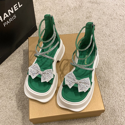 Γυναικεία πέδιλα στρογγυλά με κορδέλα και φερμουάρ