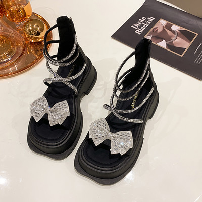 Γυναικεία πέδιλα στρογγυλά με κορδέλα και φερμουάρ