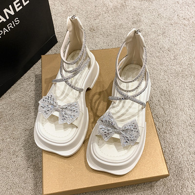 Γυναικεία πέδιλα στρογγυλά με κορδέλα και φερμουάρ