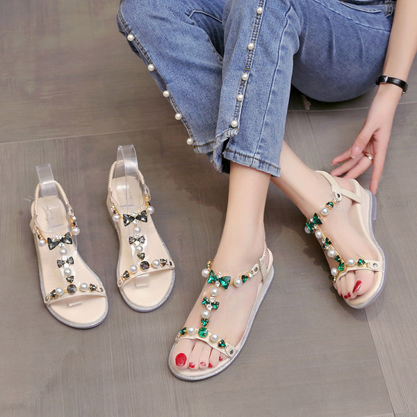 Casual πέδιλα για γυναίκες με πέτρες και πέρλες