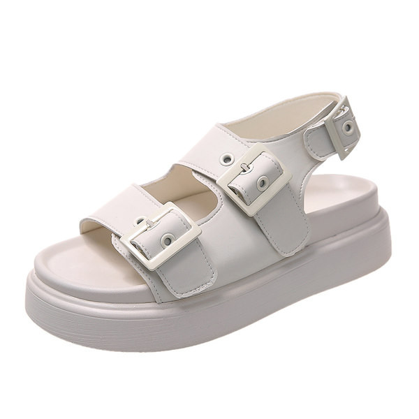 Ležerne ženske sandale sa kopčom - crno-bijele boje