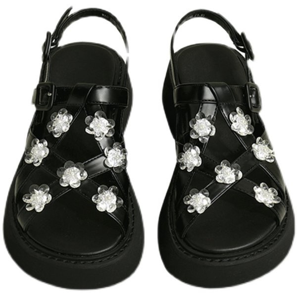 Moderne ženske sandale na cvijet od eko kože sa metalnim kopčanjem