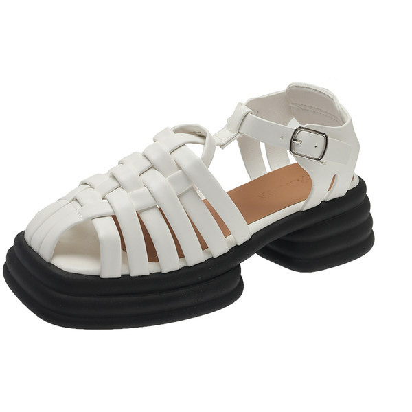 Γυναικεία κλειστά τετράγωνα οικολογικά έκο δερμάτινα σανδάλια με μεταλλική αγκράφα