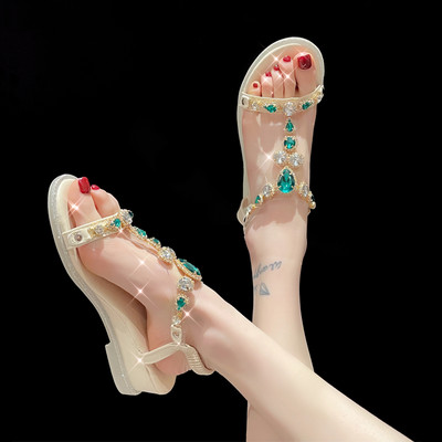 Дамски сандали от еко кожа с цветни камъни