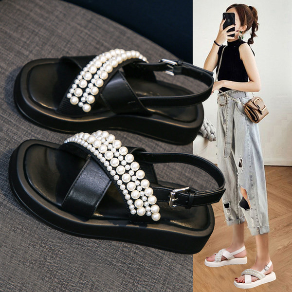 Γυναικεία πέδιλα με πέρλες casual