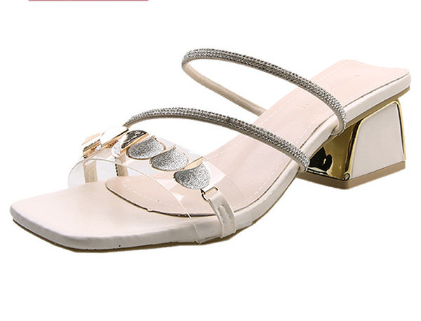 Νέο μοντέλο γυναικείες παντόφλες με πέτρες - τετράγωνο τακούνι 5cm