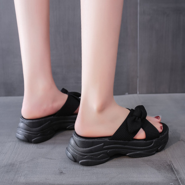 Papuci textile dama cu talpa inalta 6cm