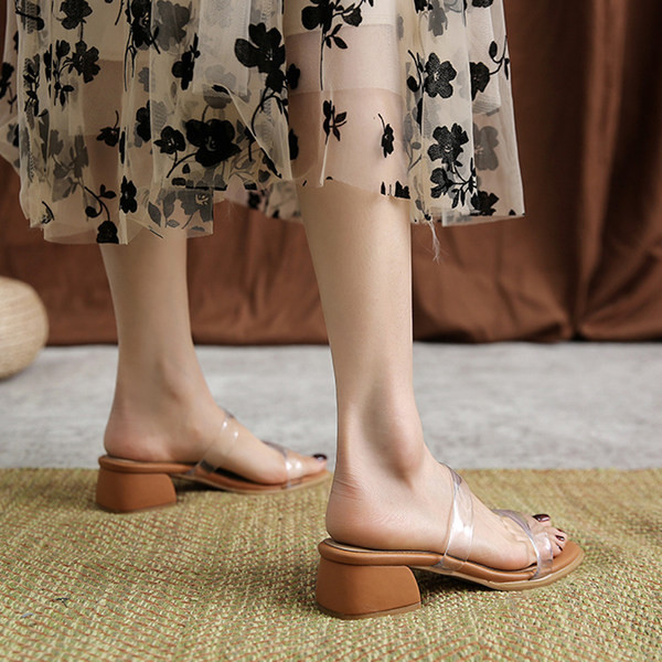 Ženske papuče sa silikonskim remenčićima i niskom petom