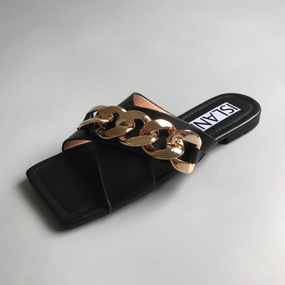 Ženske četvrtaste papuče s metalnim lancem