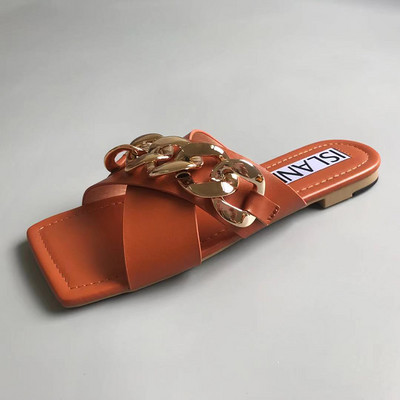 Ženske četvrtaste papuče s metalnim lancem