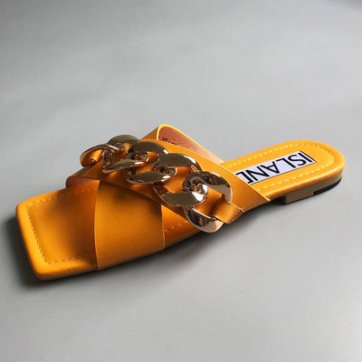 Ženske četvrtaste papuče s metalnim lancem