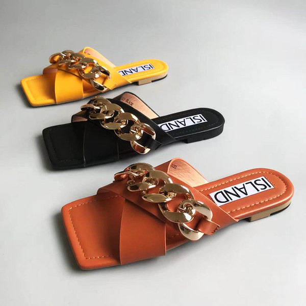 Ženske četvrtaste papuče s metalnim lancem