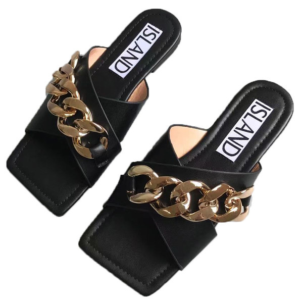 Ženske četvrtaste papuče s metalnim lancem