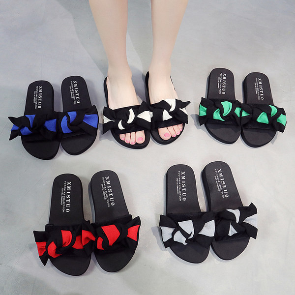 Γυναικείες παντόφλες με μεγάλη υφασμάτινη κορδέλα - πολλά χρώματα