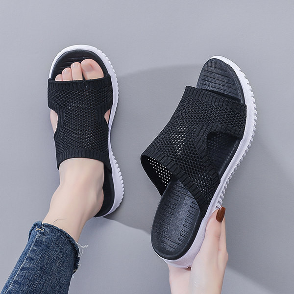 Γυναικείες υφασμάτινες καθημερινές παντόφλες επίπεδη σόλα