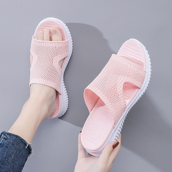 Γυναικείες υφασμάτινες καθημερινές παντόφλες επίπεδη σόλα