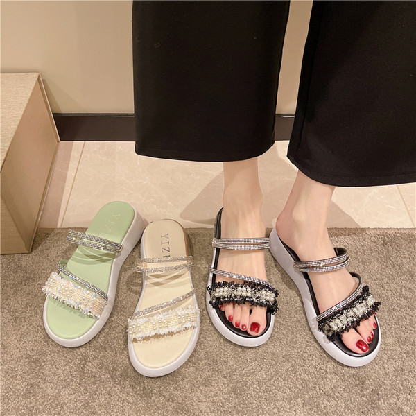 Ženske casual papuče s ukrasnim kamenčićima i biserima