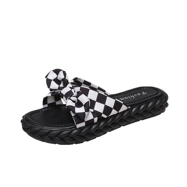 Ženske ležerne karirane papuče ravnog potplata