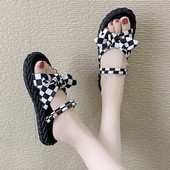 Γυναικείες παντόφλες με κορδέλα και επίπεδη σόλα νέο μοντέλο